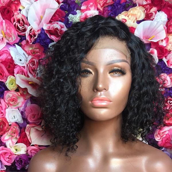 

2x6/4x4 closure water wave bob wig brazilian deep curly cut wigs with baby hair lace front human hair wigs pre plucked, Black