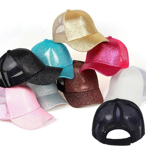 

glitter ponytail ball cap messy buns women snapback summer mesh hat casual adjustable sport hats dda125, Black;white