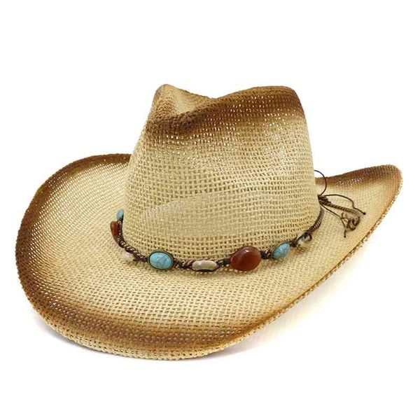 

wzcx new 2020 fashion colorful stones spray paint cowboy straw hat tide visor outdoor women beach hat summer, Blue;gray