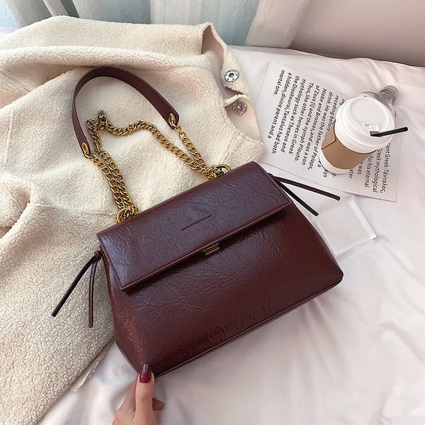 

fashion gold chain solid women's shoulder crossbody bags 2020 quality pu leather ladies messenger bag casual clutch female purse
