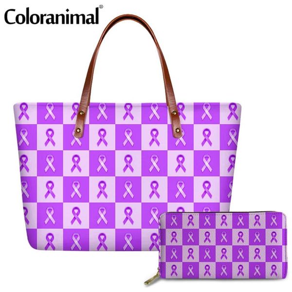 

coloranimal fashion large lady handbags breast cancer awareness ribbon pattern print crossbody bags shoulder bag for women