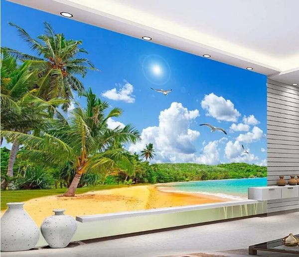 

custom any size wall mural 3d beach sea view coconut tree landscape wall painting p wallpaper living room bedroom decoration
