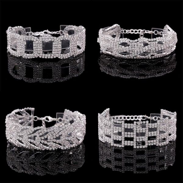 

luxury crystal large geometric hollow crystal square bracelet bangle for women elegant fashion wedding party bracelet jewelry, Golden;silver