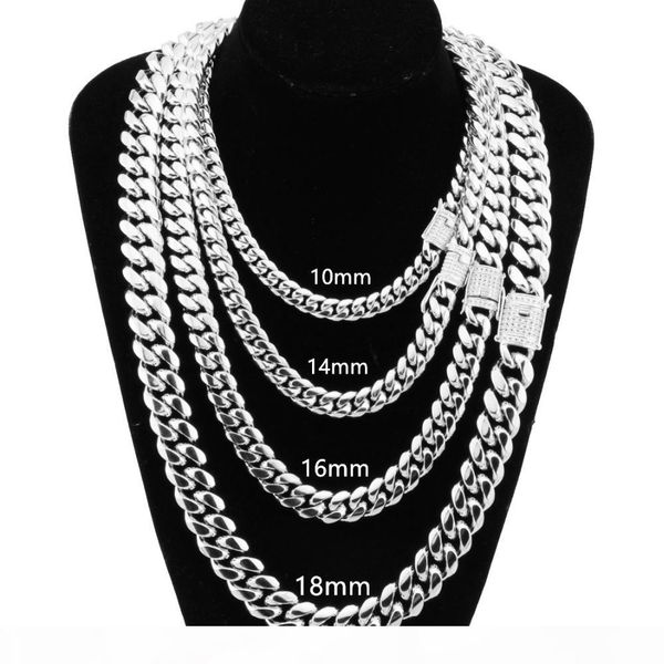 

8-18mm wide из нержавеющей стали майами кубинских снаряженных цепей белого rhinestone застежка mens женщины серебряного ожерелье или браслет, Silver
