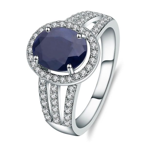

cluster rings gem's ballet 2.02ct natural blue sapphire gemstone wedding engagement ring 925 sterling silver fine jewelry for women, Golden;silver