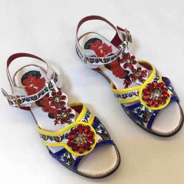 

fantastic2020 beach bohemian summer sandals flat tribal printing beading flower embellished gemstone fashion shoes women, Black