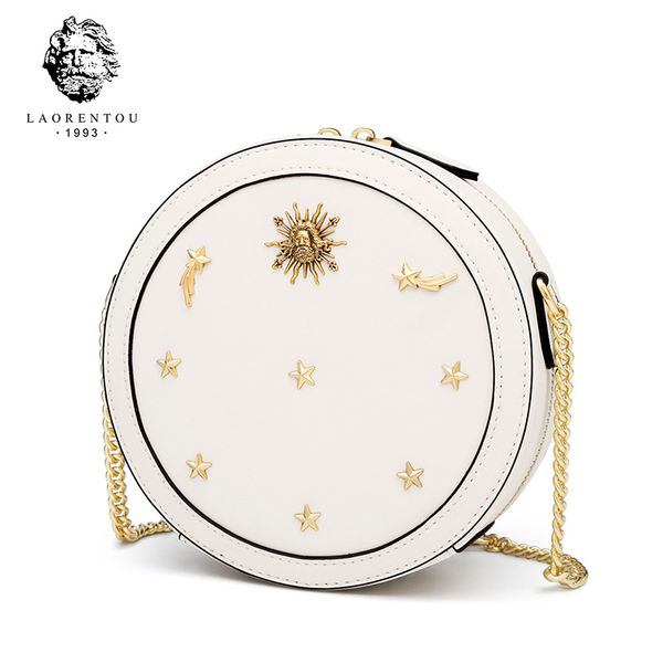 

laorentou street fashion small circular handbag mini shoulder bags elegant leather crossbody bags cowhide female round