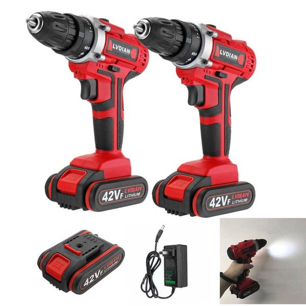 

42v electric drill wireless screwdriver smart 25+1 torque drill 2-speed diy power tools waterproof with led work light