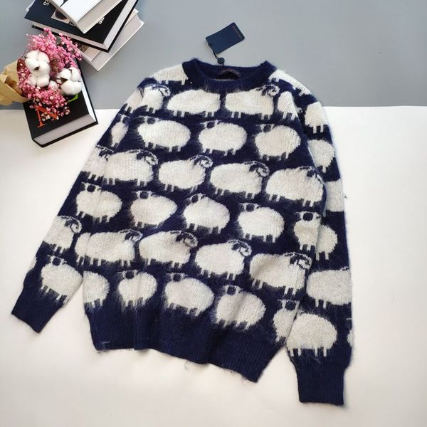 

new women's designer wool blended knit sweater fashion round neck women's wool sweater luxury casual sweater coat, White;black