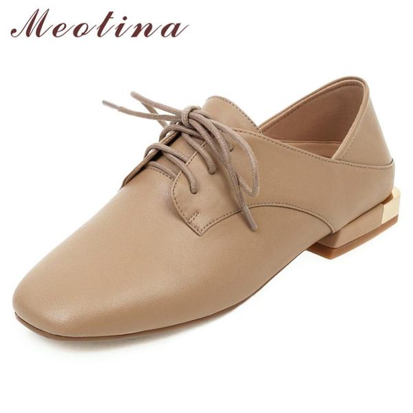 

meotina spring flats women shoes flat derby shoes lace up round toe casual ladies black white plus size 34-43