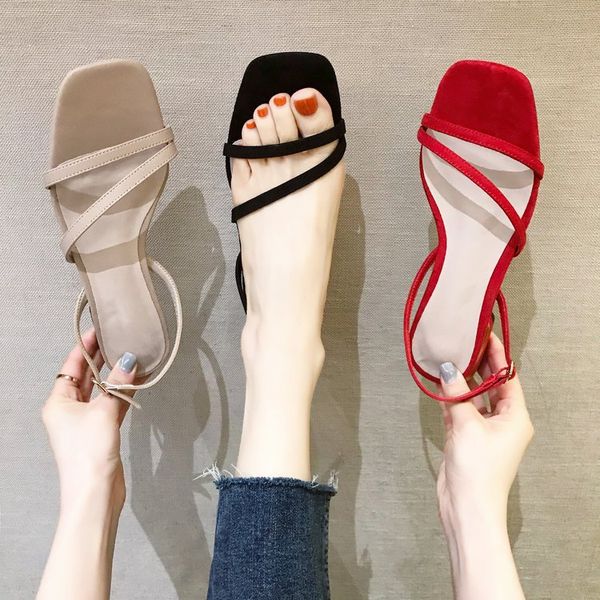 

simple women non slip low heel sandals 2020 summer new women's casual narrow band high-heeled shoes zapatos de mujer shoes, Black