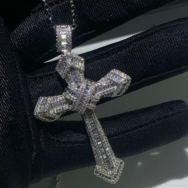 

new choucong luxury jewelry 925 sterling silver pave white z cz diamond gemstones cross pendant wedding women necklace for men gift