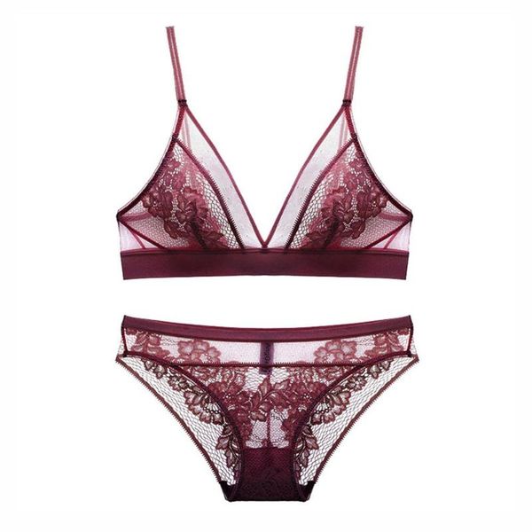 

cyhwr new lace underwear ultra thin wire women underwear comfort cup sleep breathable and bra set, Red;black