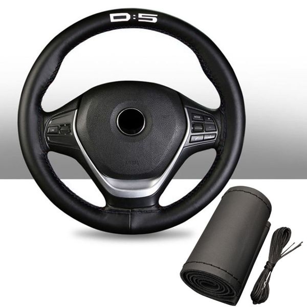 

15 inch 100% cowhide braid with needles thread genuine leather car steering wheel cover soft anti slip for mitsubishi delica d5
