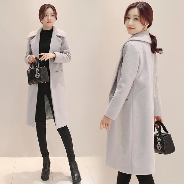 

elegant women's woolen coat women's new autumn and winter popular students slim small incense wind jacket long woolen coat gray, Black