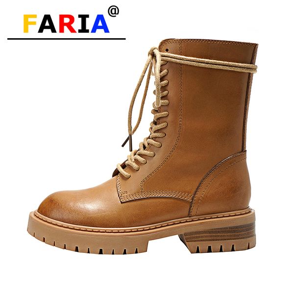

2020 new fashion the first cow genuine leather handmade motorcycle boots women side zip mid-calf spring/autumn black brown shoes