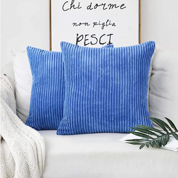 

brilliant decorative pillow covers supersoft striped velvet throw toss pillowcase cushion cover for chair,blue, (45x45 cm)4pcs