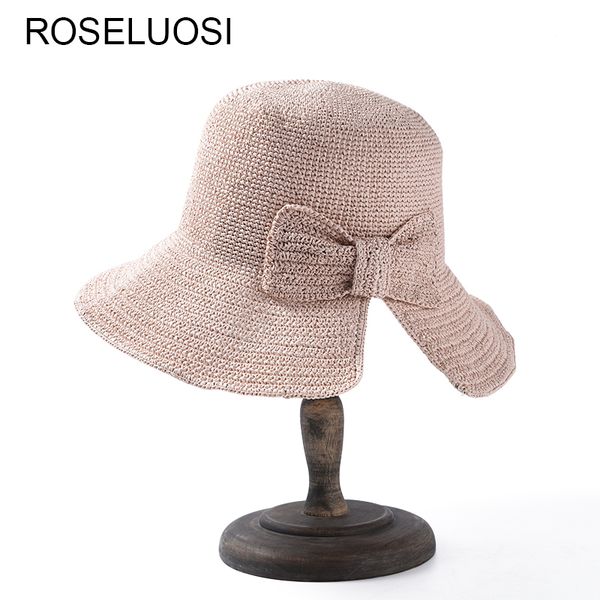 

roseluosi 2020 spring summer new bow-knot sun hats for women elegant solid color foldable handmade beach hat chapeau femme ete, Blue;gray