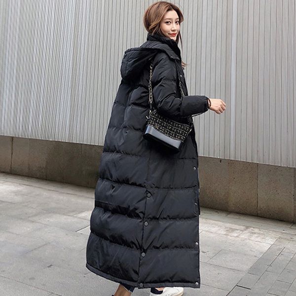 

winter womens warm jacket coat winter long thick white duck down jacket woman hooded and parka long puffer jacket, Black