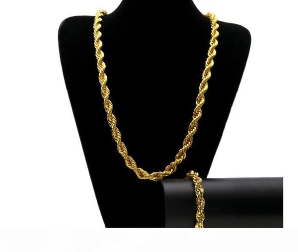 

new gold color silver color men hiphip 10mm twist chain hiphop rope chain necklace bracelet set 78cm of necklace 22cm of bracelet drop ship, Black