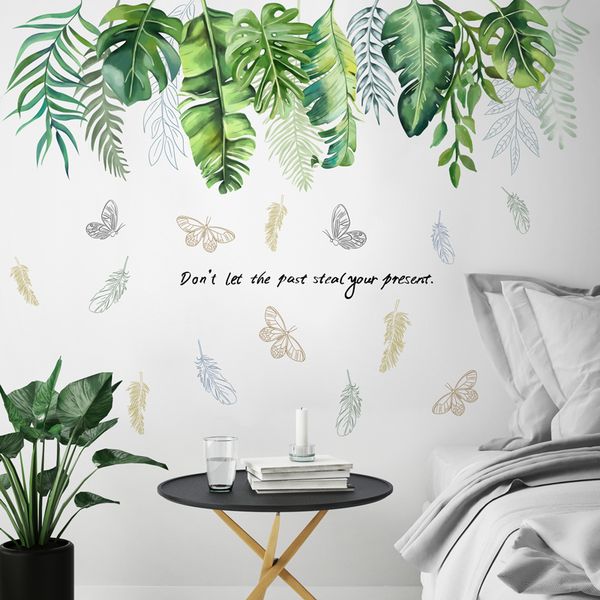 

wall stickers [shijuekongjian] green plant leaves diy tree leaf mural decals for living room shop kitchen house decoration