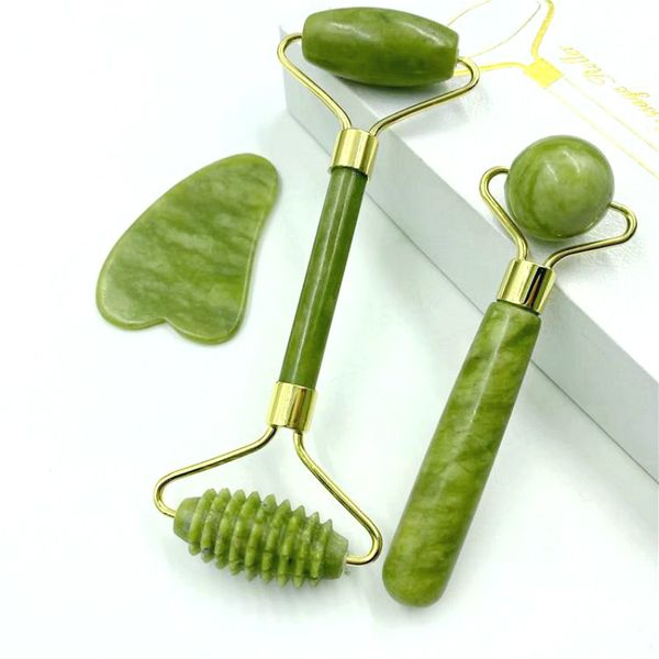 

3pcs set natural jade massage roller guasha board spa scraper stone facial anti-wrinkle treatment body face massager health care tools