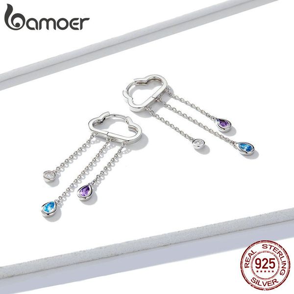 

bamoer 925 sterling silver long chain dangle earrings for women cloud and rainy zirconia hanging earing korean jewelry bse220 200923