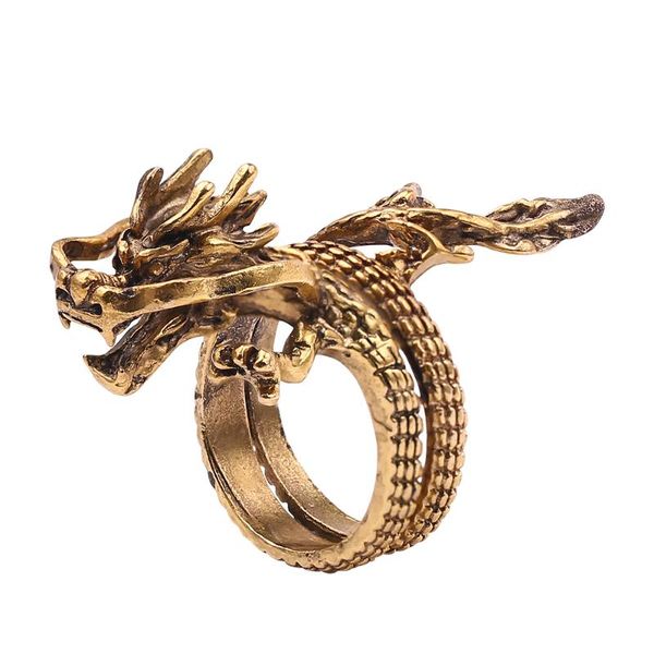 

gothic chinese dragon ring fashion open rings for men women punk hip hop bronze metal vintage jewelry boy party gifts, Golden;silver