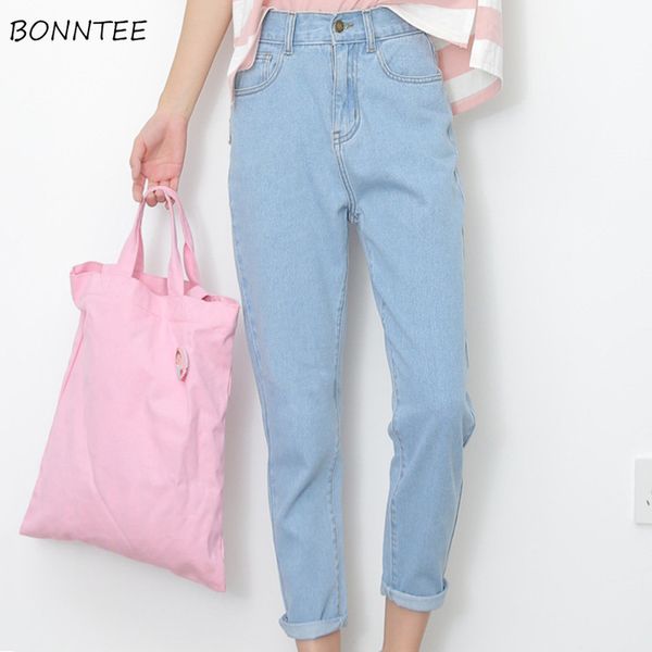 

jeans women summer high waist straight slim korean style womens streetwear female zipper pockets simple all-match chic trousers, Blue