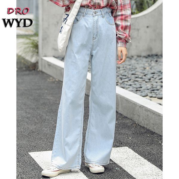 

autumn washed vintage jeans women korean loose wide leg fashion thin casual streetwear pants denim high waist pockets blue jeans