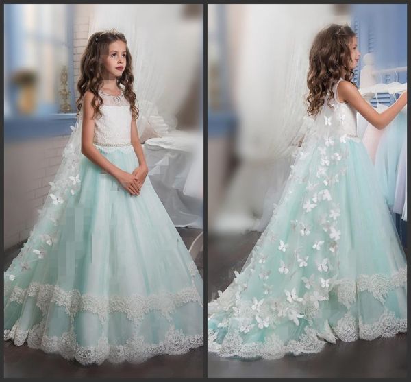 

Princess Christmas Flower Girls Dresses For Weddings Sleeveless Butterfly Appliques Beautiful Girls Pageant Dress With Wrap Kids Party Drees