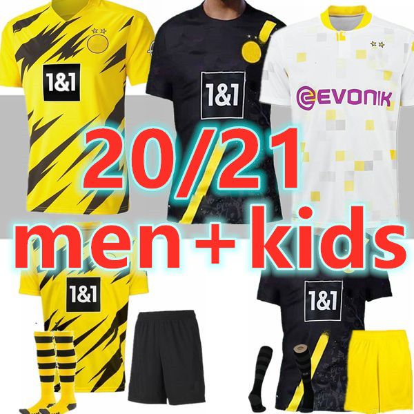 

kids with sock 2020 2021 haaland borussia dortmund soccer jersey 20 21 sancho reus brandt hazard reus home maillot de football shirts, Black;yellow