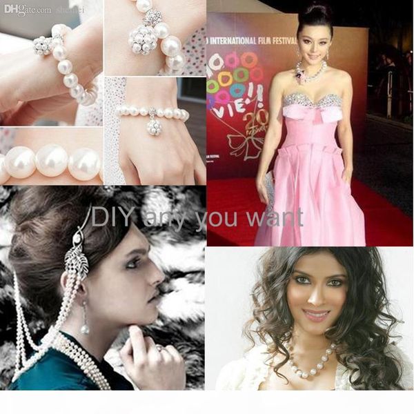 

wholesale-l1098mm faux pearl plastic strand beads on a string craft roll two color, Silver