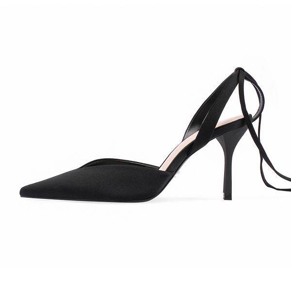 

lace up spring summer sandals sweet black color thin heels pumps party wedding rome fashion shoes woman