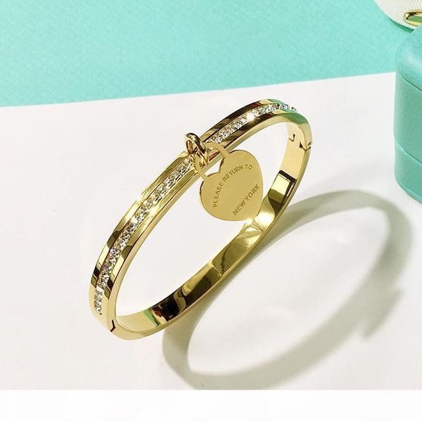 

316l titanium steel punk bracelet with square diamonds and heart for women bangle women wedding gift night club jewelry ps5257, Black