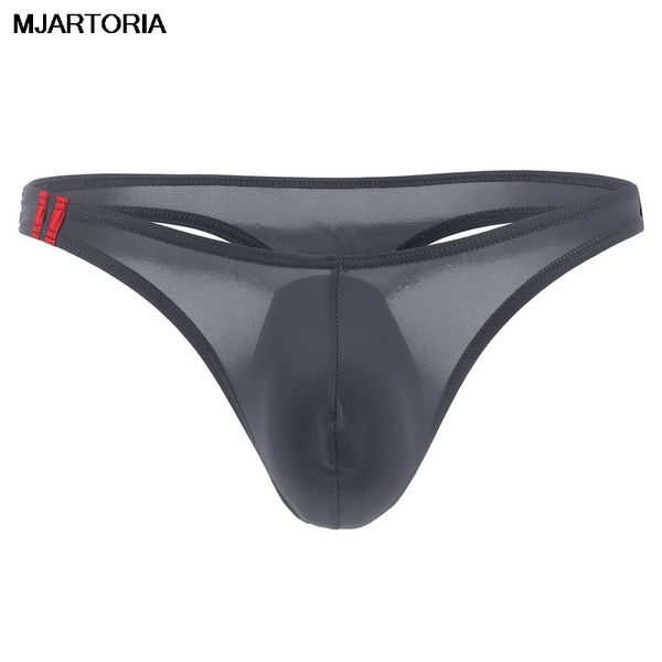 

mjartoria men thong briefs underwear thong ice silk thin panties pouch bikini beach bodysuit lingerie male underpants, Black;white