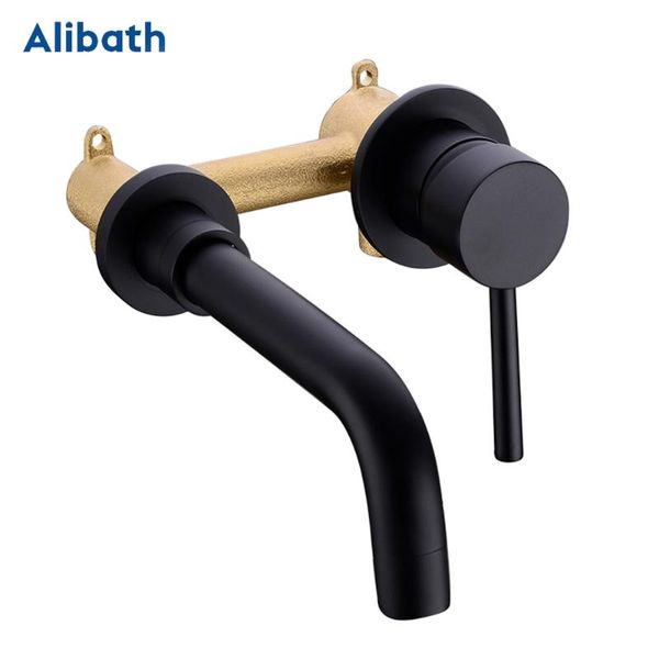 

Matte Brass Wall Mounted Basin Faucet Single Handle Bathroom Mixer Tap Hot Cold Sink Faucet Rotation Spout Burnished Gold.