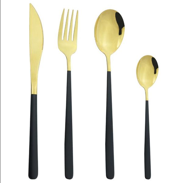 

flatware sets 4pcs black gold cutlery set knives fork spoons 304 stainless steel dinnerware kitchen silverware tableware