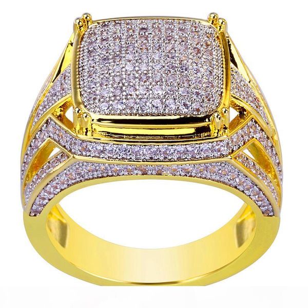 

new brand 18k gold plated zircon rings for men luxury hiphop cz ring bling ice out cubic zircon jewelry wholesale, Golden;silver