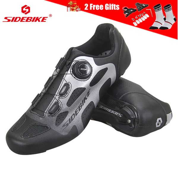 

sidebike ultralight carbon fiber cycling shoes road bike shoes breathable self-locking reflective carbon sole bicycle, Black