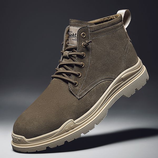 

autumn and winter new men's martin boots high-sneakers lace fashion shoes retro tooling boots, Black