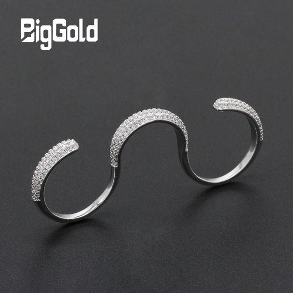 

three fingers ring for women multi finger adjustable size open ring with cubic zirconia stones creative fashion jewelry, Golden;silver