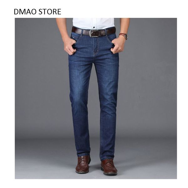

2020 autumn slim fit straight leg business casual men jeans trousers, Blue