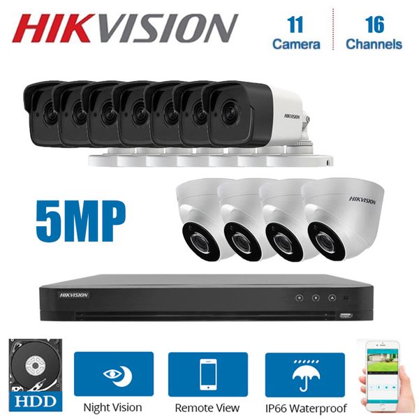 

systems hikvision16ch ds-7216huhi-k2 dvr video surveillance with 11 sets hybrid 5mp 4 in 1 camera night vision cctv security system kit