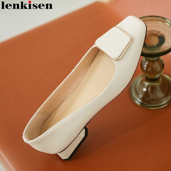 

lenkisen 2020 new gladiator square toe metal decorations low square heel young lady dress fashion mature slip on women pumps l06, Black
