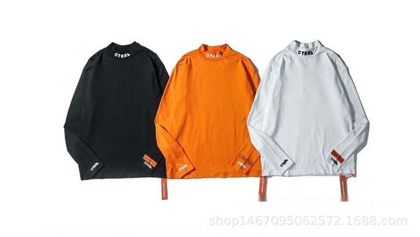 

20ss fashion crane t-shirt loose high collar embroidered sweater men's and t- sweater shirtwomen's long sleeve base shirt fashiona, Black