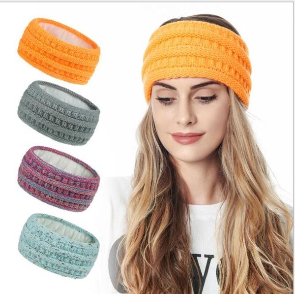 

winter warmer ear knitted headband turban crochet plus velvet hairband headwrap wide stretch girls lady headscarf headdress, Silver