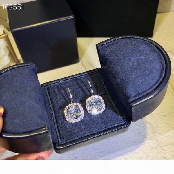

luxury diamond link classic designer s925 sterling silver big square zircon charm drop earrings for women wedding jewelry, Golden