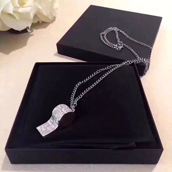 

fashion whistle necklace for women mens party wedding jewelry with for bride lovers engagement gift with box, Silver
