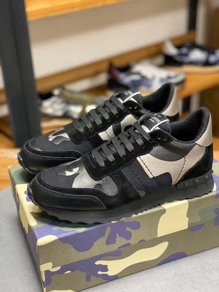 

louisy vuittons stud rockrunner camouflage trainers designer shoes mesh real leather combo rock runner sneakers for men women rubber sole wi, Black